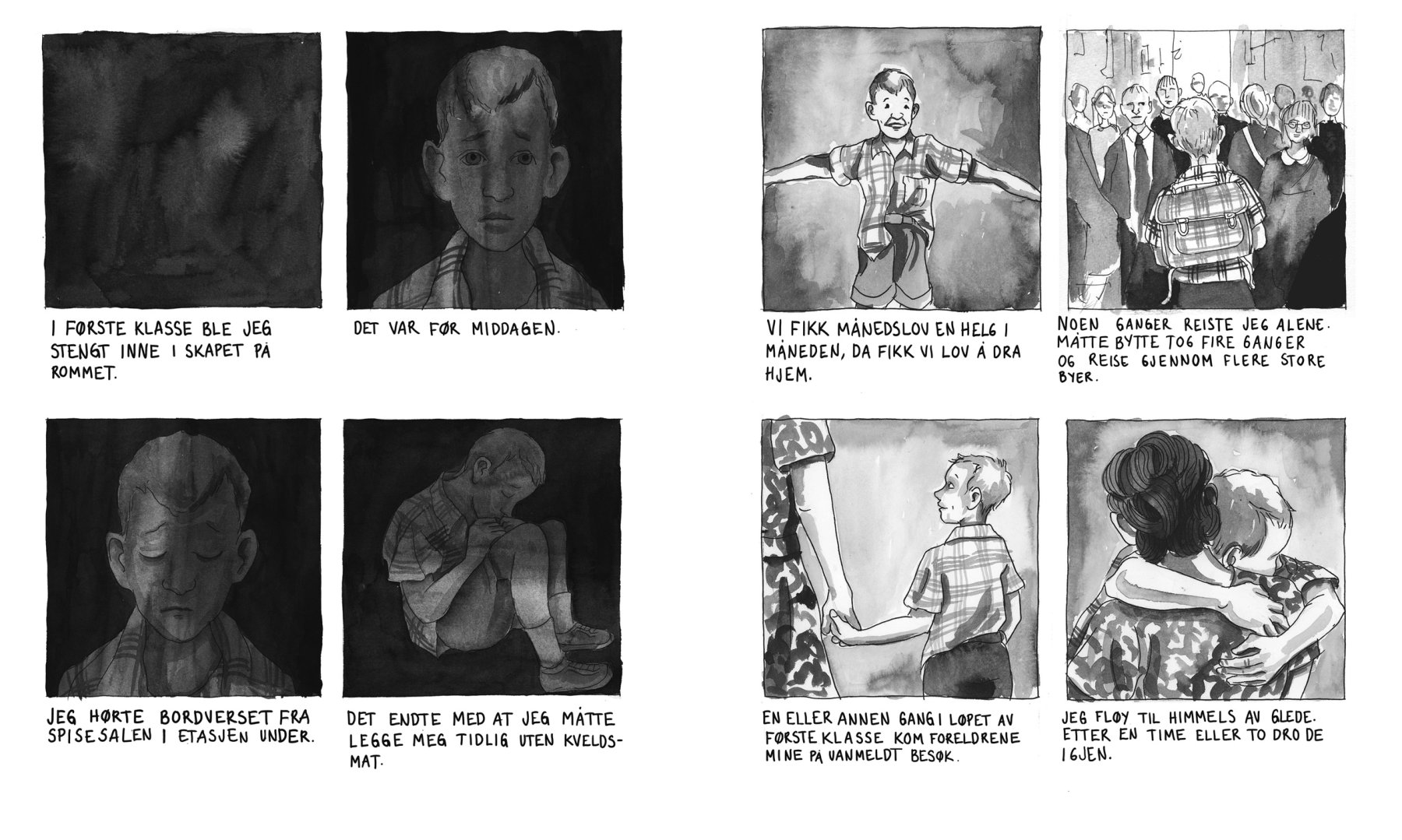 Side 32–33 fra *O bli hos meg* av Lene Ask, utgitt av No Comprendo Press.