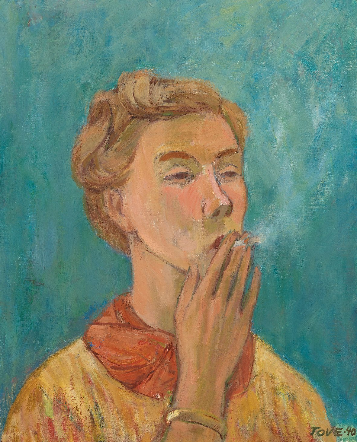 *Smoking girl* (1940), selvportrett av Tove Jansson, olje på lerret. Foto: Tove Jansson Estate.