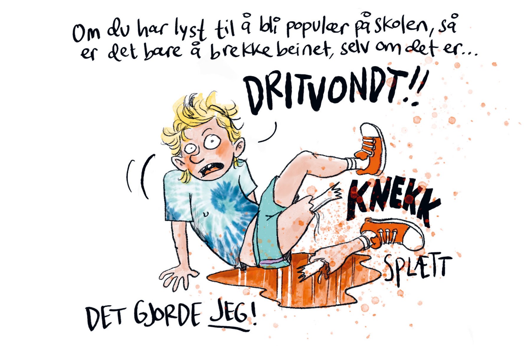 Utdrag fra *O’boy! Min klin kokos tegneseriedagbok* (2024) av Ida Larmo, utgitt av Strand forlag.