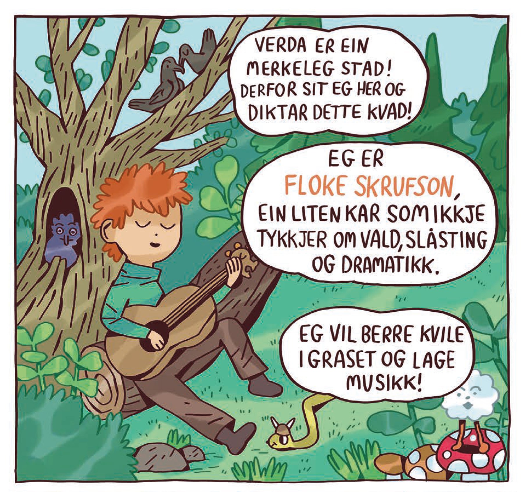 Rute frå side 10 av *Floke 1: Ein fredeleg fyr i ei vill vikingverd!*(2020) av Ida Eva Neverdahl, publisert av Samlaget.